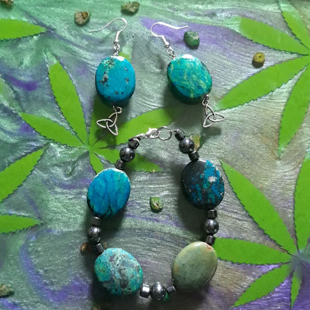 Chrysocolla bracelet & earrings set